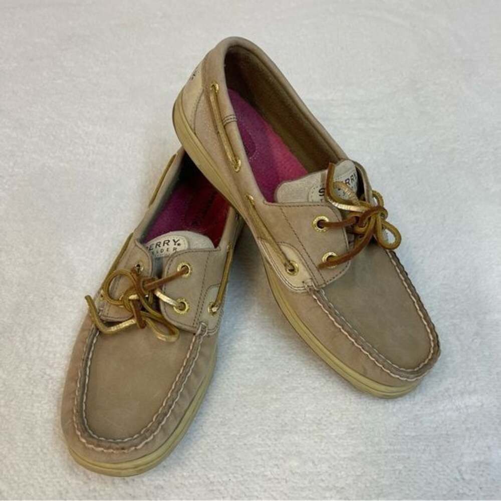 SPERRY TOP SIDER Bluefish Linen Gold Suede Leather Boat Shoes Women's Size US 8
